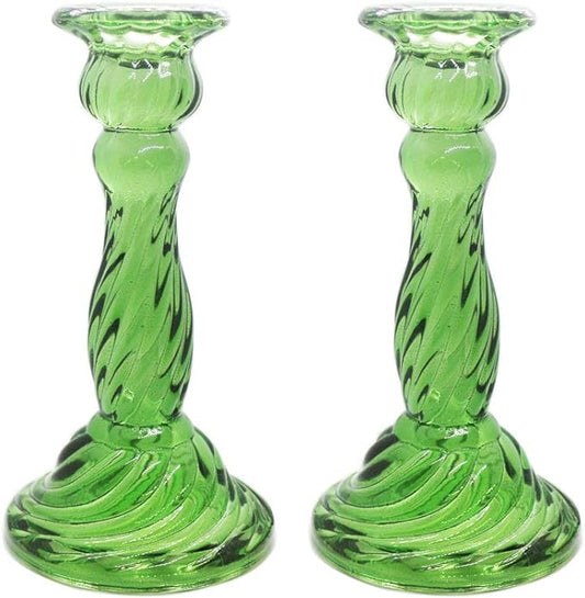 Green Glass Candle Holders