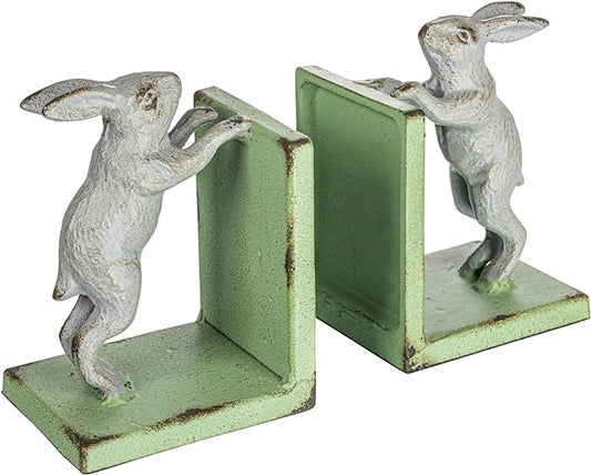 Cast Metal Bunny Bookends, Green & Grey