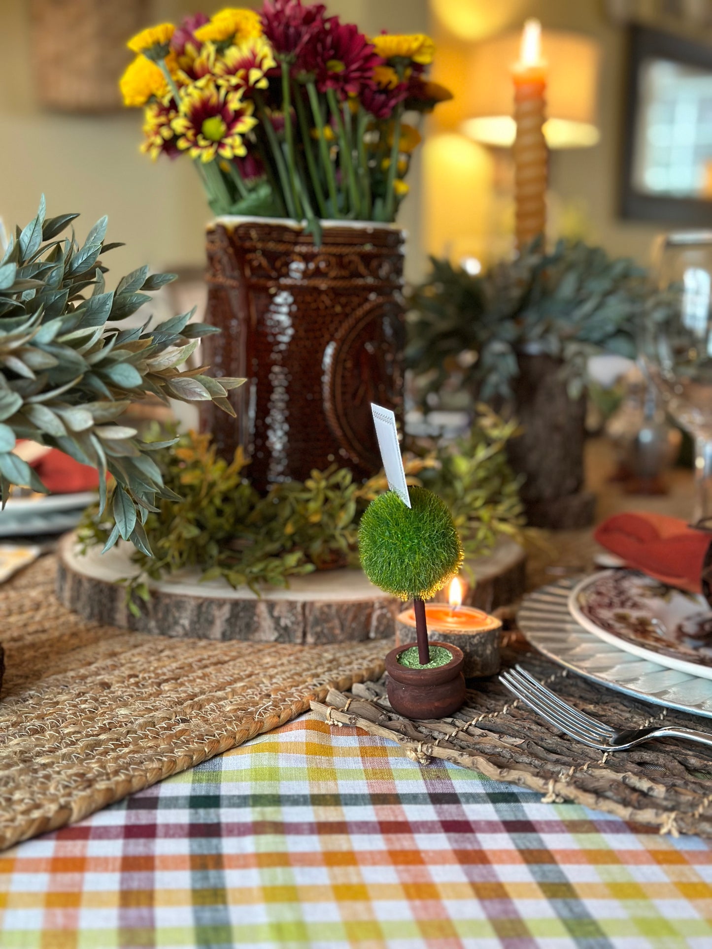 Autumn Linen Plaid Tablecloth