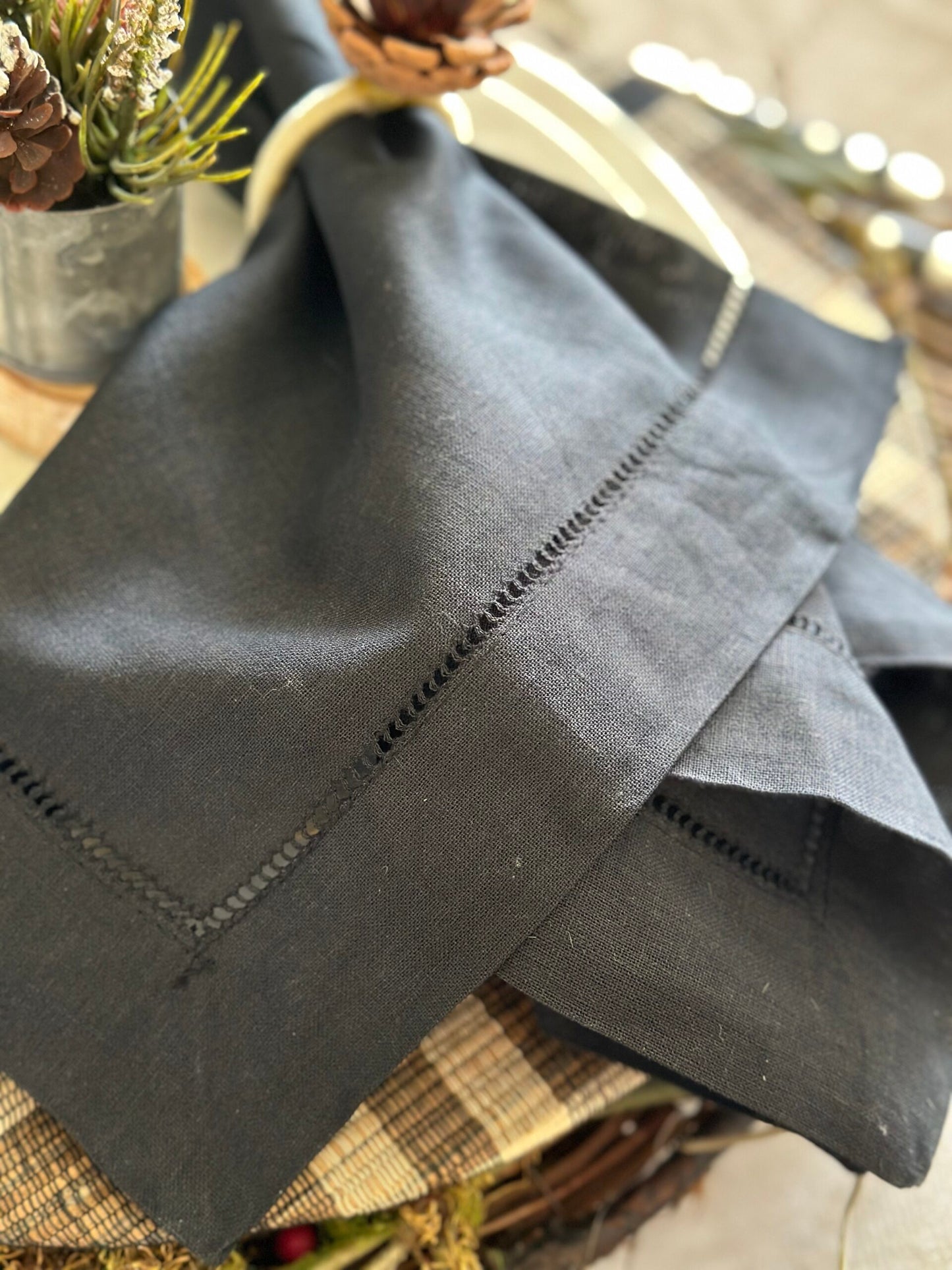 Black Hemstitched Napkins Set of 4