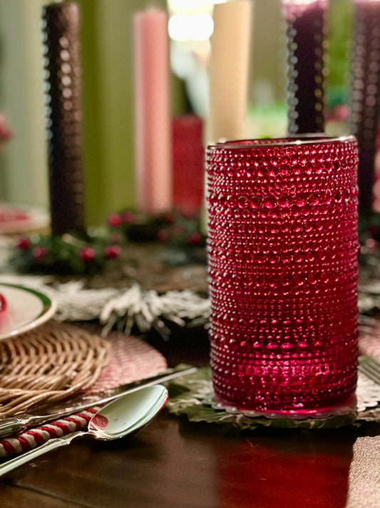 Red Hobnail Drinking Glasses Set of 6