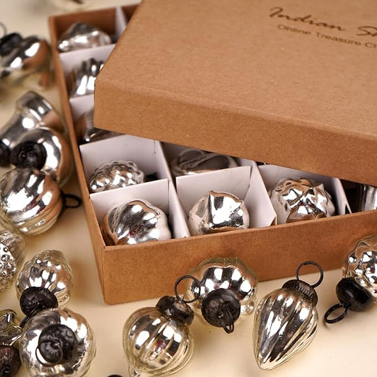 Silver Mercury Glass Ornaments ~ Set of 25