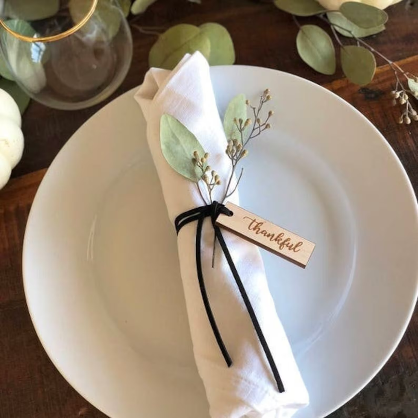 Engraved Thankful Tags Napkin Ring