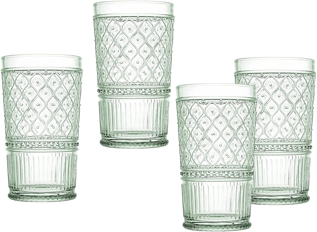 Vintage Inspired Green Highball Glasses 17oz.